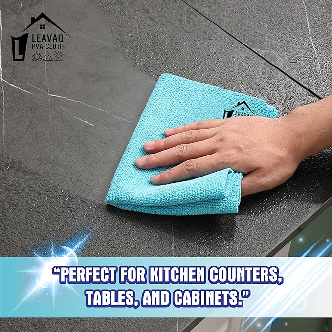 3-Pack PVA Microfiber Cleaning Cloth – 12"x12" Ultra Absorbent, Quick Dry, Streak-Free, Kitchen, Glass, Home & Office