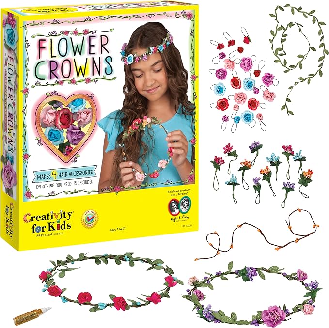 Creativity for Kids Flower Crowns Craft Kit - Create 4 Hair Accessories (Ages 7+)