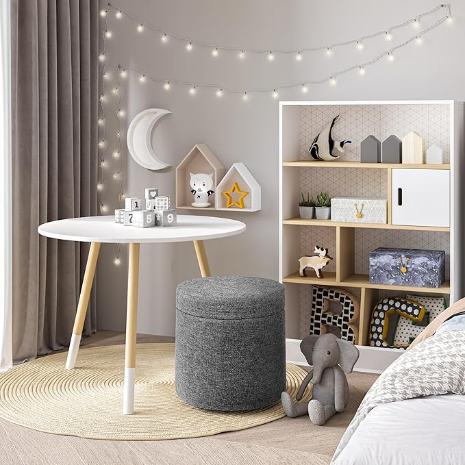 Seville Classics Cushioned Fabric Ottoman Hidden Storage Chest Footrest Chair, Padded Seat for Bedroom, Dorm, Loft, Living Room, Entryway, Hallway, Modern Gray, 15.6" Wobble