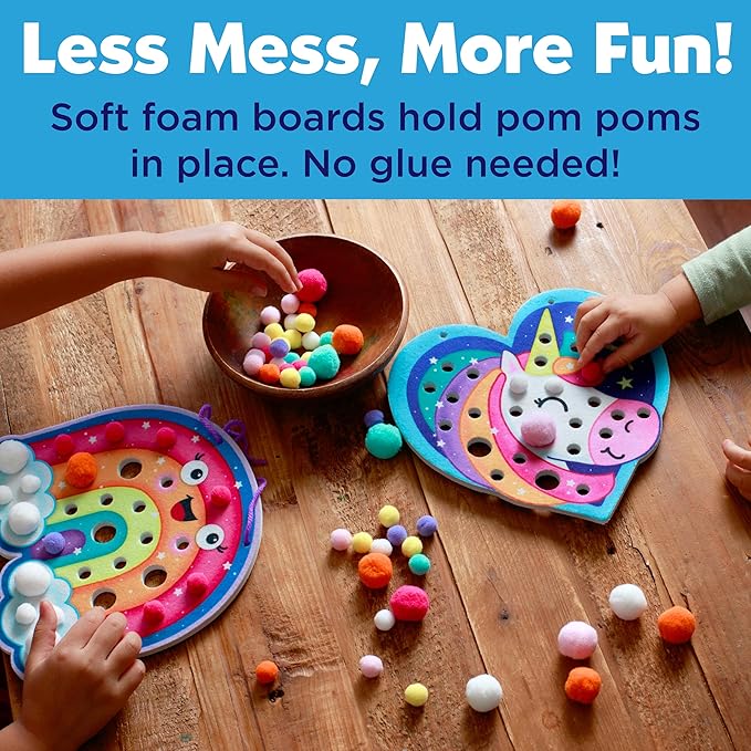 Creativity for Kids Pom Pom Pictures: Magical - Rainbow and Unicorn Sensory Toy Boards (8" x 8"), Preschool and Toddler Crafts, Unicorn Gifts (Ages 3+)