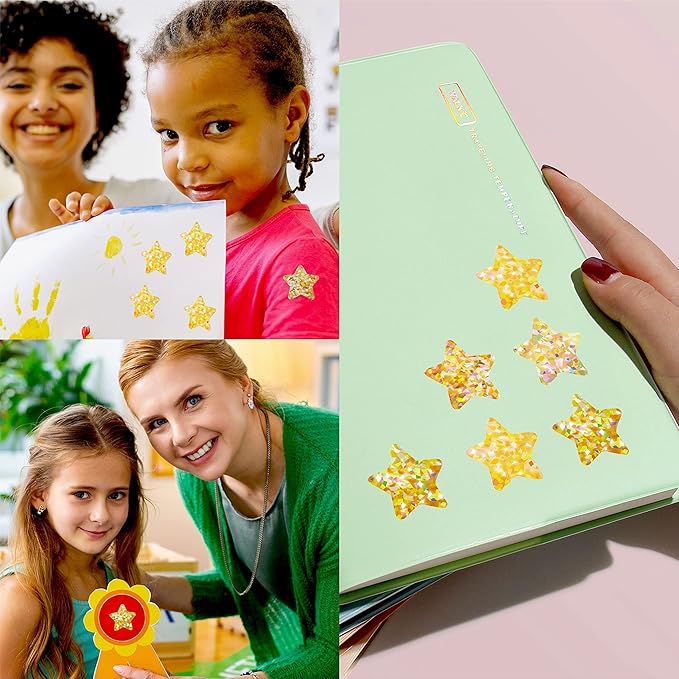 500 PCS Holographic Glitter Star Stickers, Self-Adhesive Metallic Golden Foil Reflective Sparkly Star Stickers - Reward Behavior Chart Labels for Kids, Students & Teachers (Each Measures 1")