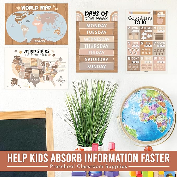 Hadley Designs 16 Educational Posters for Toddlers 1-3 - Learning Poster for Kids Ages 3-5, Alphabet Chart Playroom Homeschool Daycare & Classroom Decor, Kindergarten & Preschool Classroom Must Haves