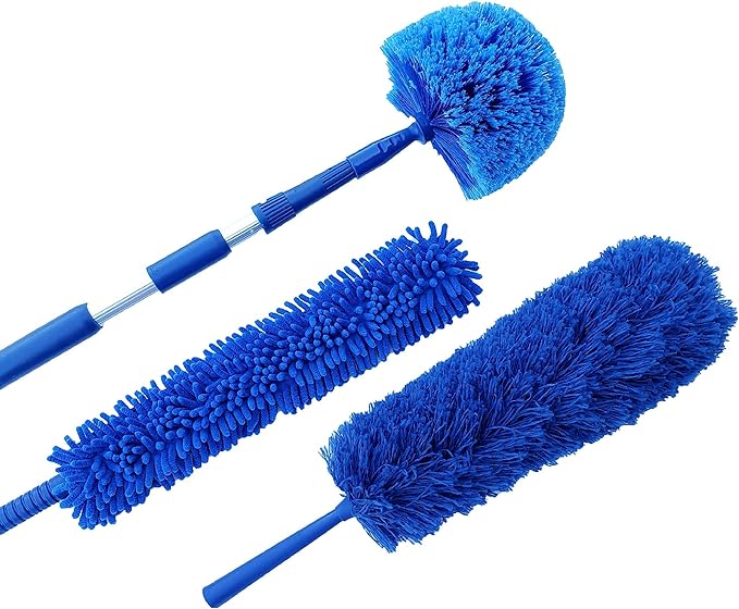 Webster Cobweb Duster and Spider Web Kit, Reach High Ceilings 18 To 20 Foot With Extension Pole and 3 Multi Use Heads
