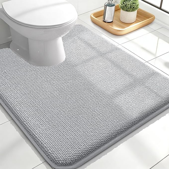 OLANLY Toilet Rugs U-Shaped 24x20, Extra Soft Absorbent Thick Memory Foam Contour Bathroom Rugs, Dry Quickly, Machine Washable, Non-Slip Toilet Bath Mat, Home Decor Accessories, Light Grey