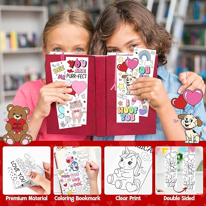 100Pcs Color Your Own Bookmarks Cute Animals DIY Coloring Blank Bookmarks with Ribbon Fun Handmade Art Crafts for Kids Students Classroom Exchange Gifts Party Favors Teacher Rewards Prizes