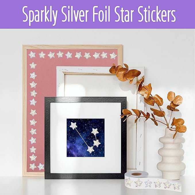 500 PCS Holographic Glitter Star Stickers, Self-Adhesive Metallic Silvery Foil Reflective Sparkly Star Stickers - Reward Behavior Chart Labels for Kids, Students & Teachers (Each Measures 1")