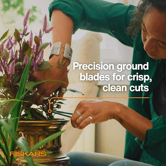 Fiskars Detail Snipper & Holder, Precision Indoor Gardening Tool for Trimming Dense Foliage, Long Reach Stainless Steel Micro-Tip Blades, Clean Cuts to Promote Healthy Growth on Plants, 6"