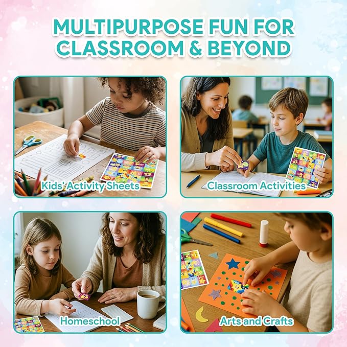 Decorably 1,440 Star Teacher Stickers for Grading for Students - 60 Sheets with 24 Adorable Designs for Classroom Activities, Reward Chart, Positive Reinforcement, Arts & Crafts, Scrapbooking, Gift