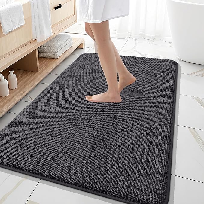 OLANLY Thick Memory Foam Bath Mat Rug 59x35, Extra Soft Absorbent Bathroom Rug, Quick Dry Bath Mats, Non-Slip, Machine Washable Carpet for Bathroom, Tub and Shower, Home Decor Accessories, Dark Grey