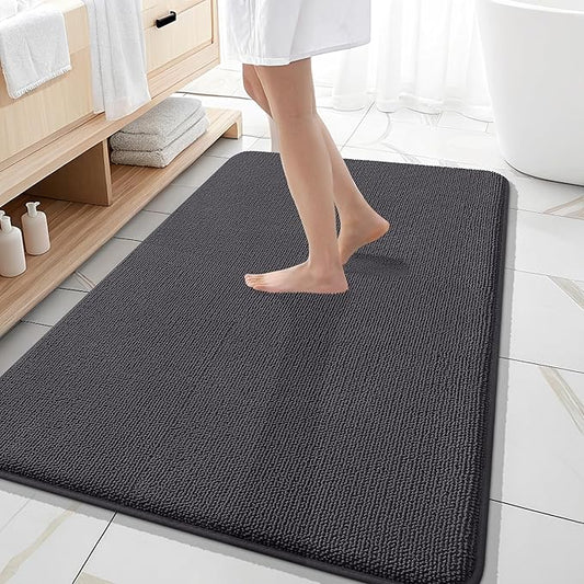 OLANLY Thick Memory Foam Bath Mat Rug 59x35, Extra Soft Absorbent Bathroom Rug, Quick Dry Bath Mats, Non-Slip, Machine Washable Carpet for Bathroom, Tub and Shower, Home Decor Accessories, Dark Grey