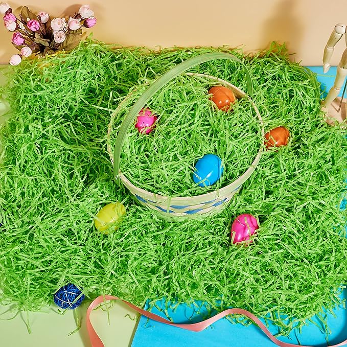 JOYIN 0.75 LB Easter Fake Grass Paper Shred Filler(12 Oz) for Basket Boxes Filling, DIY Gift Wrap Crinkle, Wedding Birthday Engagement Party Decoration, Easter Egg Hunt(Pink, Yellow, Sky Blue, Green)