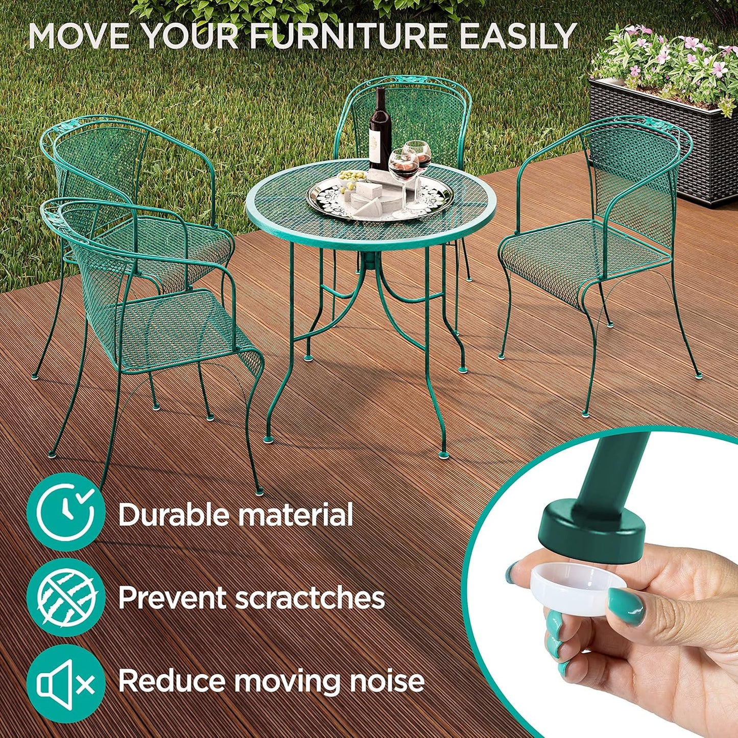 Wrought Iron Patio Furniture Feet Caps (24 Pack, White) - 1.5" Round Plastic Outdoor Chair Leg Caps, Patio Furniture Replacement Feet