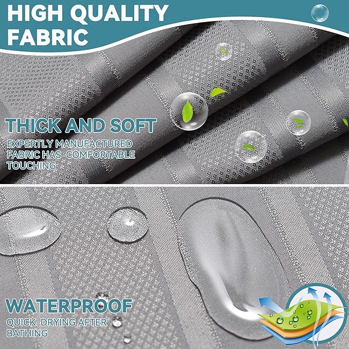 Conbo Mio No Hook Waffle Weave Shower Curtain with Snap in Liner Set, Hotel Luxury Grey Shower Curtains for Bathroom with See Through Top Window, Waterproof, Washable 71W x 74H Stripe