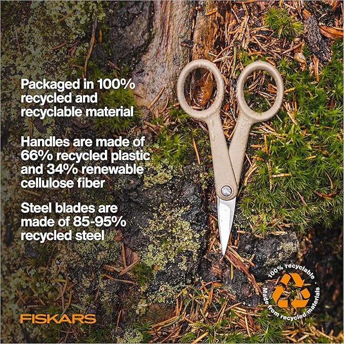 Fiskars 4" Recycled Fabric Scissors - Sustainable, Sharp, Detail Craft Scissors for Embroidery and Sewing - Craft and Fabric Cutting - Beige