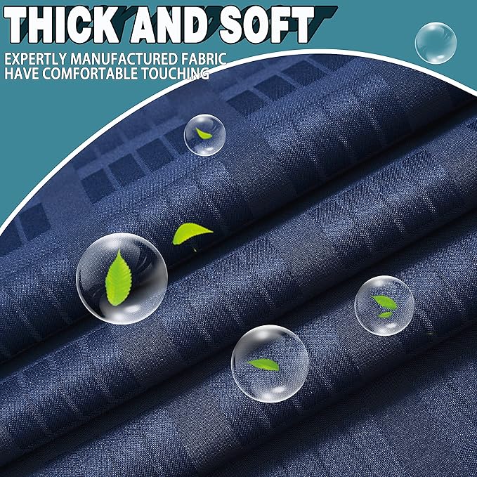 Conbo Mio No Hook Shower Curtain with Snap in Liner Set, Hotel Luxury Navy Blue Shower Curtains for Bathroom with See Through Top Window, Waterproof, Washable 71W x 74H