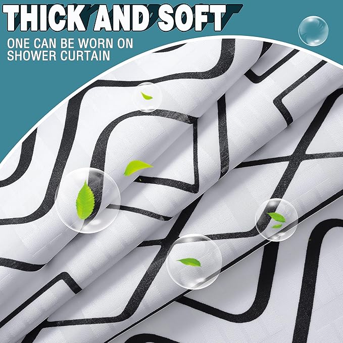 Conbo Mio Extra Long No Hook Boho Shower Curtain with Snap in Liner Set, Hotel Luxury White Shower Curtains for Bathroom with See Through Top Window, Waterproof, Washable 71W x 84H