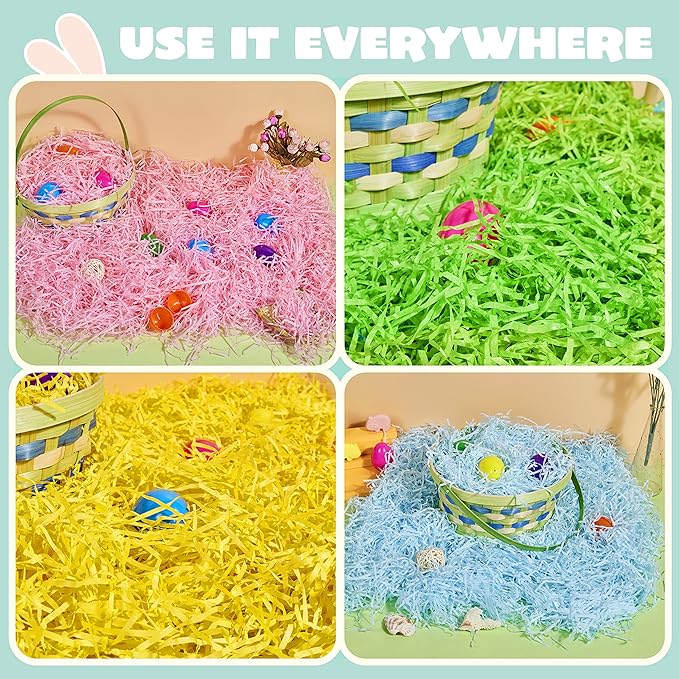 JOYIN 0.75 LB Easter Fake Grass Paper Shred Filler(12 Oz) for Basket Boxes Filling, DIY Gift Wrap Crinkle, Wedding Birthday Engagement Party Decoration, Easter Egg Hunt(Pink, Yellow, Sky Blue, Green)