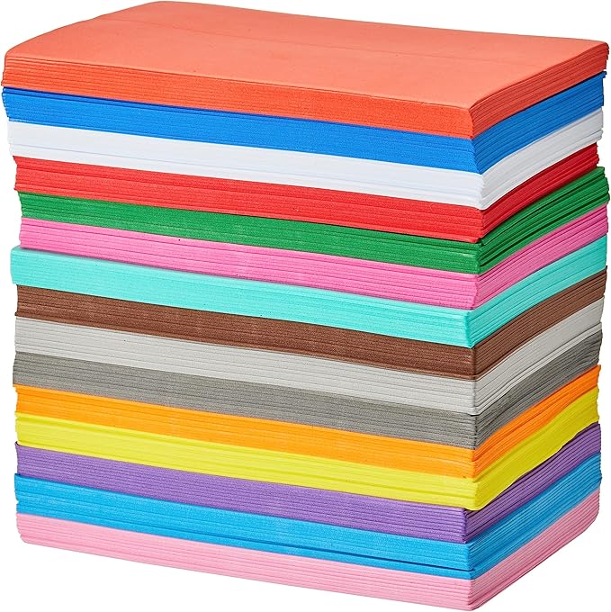 ARTEZA EVA Foam Sheets, 5.5 x 8.5 Inches, 15 Colors, 150 Sheets, 1.35-mm Thick, Foam Sheets for DIY Gifts and Crafting
