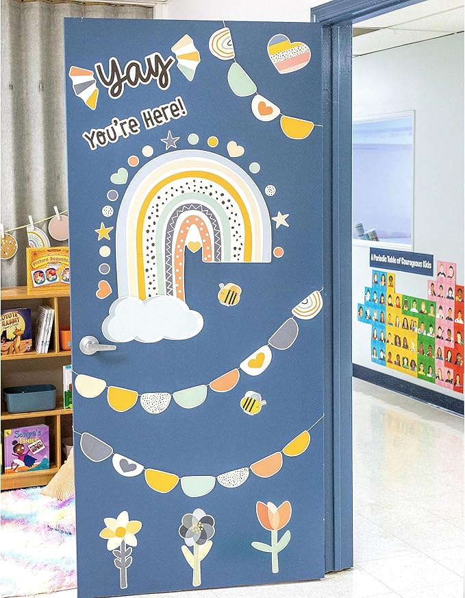 Carson Dellosa We Belong 76PC Bulletin Board Boho Set, Header with Rainbow, Flower, and Heart Accents for Back to School Decorations, Chalkboard, Teacher Supplies and Classroom Decor