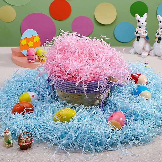 JOYIN 0.75 LB Easter Fake Grass Paper Shred Filler(12 Oz) for Basket Boxes Filling, DIY Gift Wrap Crinkle, Wedding Birthday Engagement Party Decoration, Easter Egg Hunt(Pink, Yellow, Sky Blue, Green)