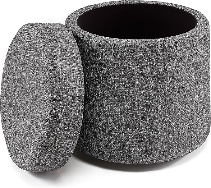 Seville Classics Cushioned Fabric Ottoman Hidden Storage Chest Footrest Chair, Padded Seat for Bedroom, Dorm, Loft, Living Room, Entryway, Hallway, Modern Gray, 15.6" Wobble