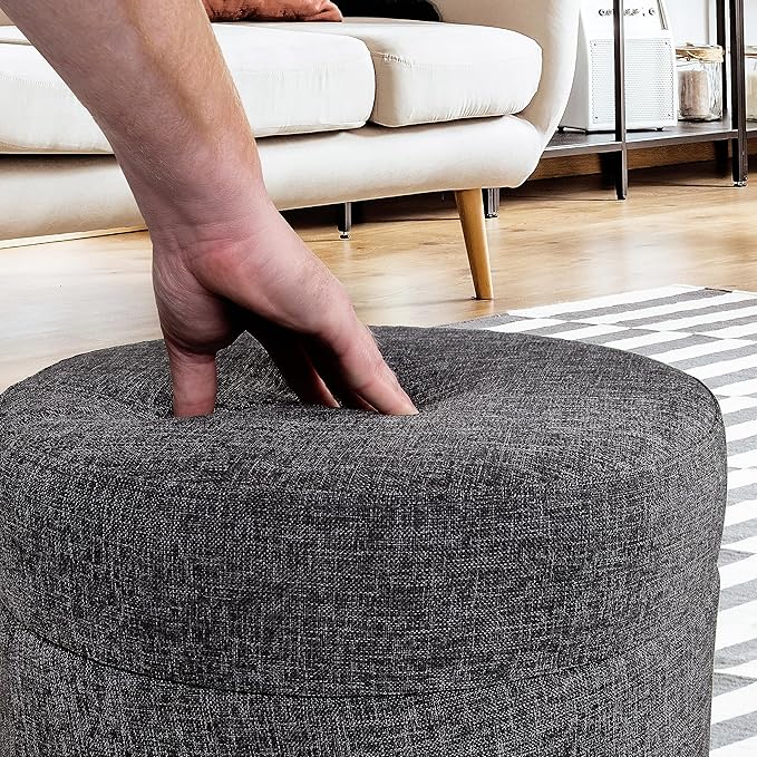 Seville Classics Cushioned Fabric Ottoman Hidden Storage Chest Footrest Chair, Padded Seat for Bedroom, Dorm, Loft, Living Room, Entryway, Hallway, Modern Gray, 15.6" Wobble