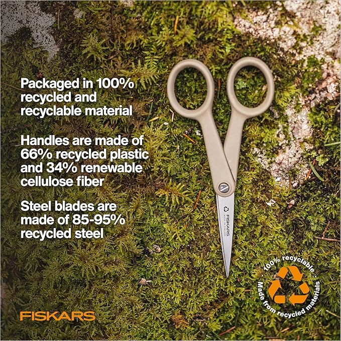 Fiskars 5" Recycled Micro-Tip Fabric Scissors - Sustainable, Sharp, Detail Craft Scissors for Embroidery and Sewing - Craft and Fabric Cutting - Beige