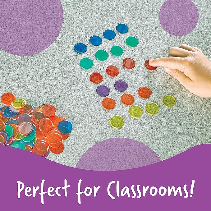 Learning Resources Transparent Color Counting Chips - 250 Pieces, Ages 5+ Math Counters for Kids, Counting Chips, Perfect for Bingo Games
