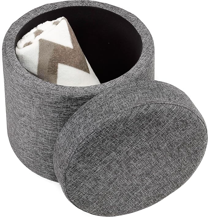 Seville Classics Cushioned Fabric Ottoman Hidden Storage Chest Footrest Chair, Padded Seat for Bedroom, Dorm, Loft, Living Room, Entryway, Hallway, Modern Gray, 15.6" Wobble