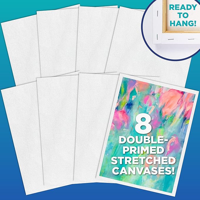 Horizon Group USA Painting Panel Stretched Canvas, 9" x 12", Pack of 8