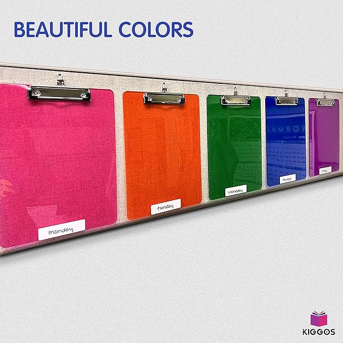 6 Pack Plastic Clipboards Colored Transparent Clear Clip Boards with Low Profile Metal Clip Board 12.5x9 Inch Letter Size Bulk Class Set Acrylic Clip Boards with Hanging Hook - Holds 100 Sheets